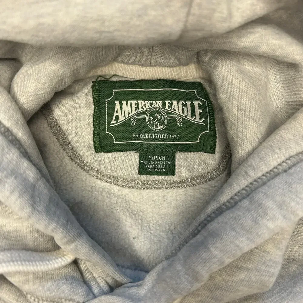 American Eagle Super Soft Gray Graphic Pullover Fleece Hoodie Small - Picture 5 of 6